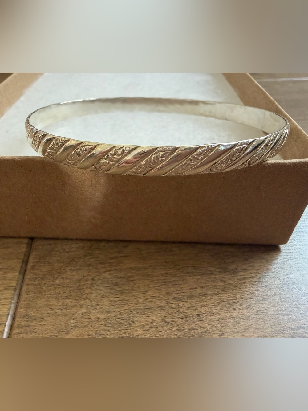 Vintage Danecraft Sterling Silver Engraved Floral Scroll Bangle Bracelet, 12g